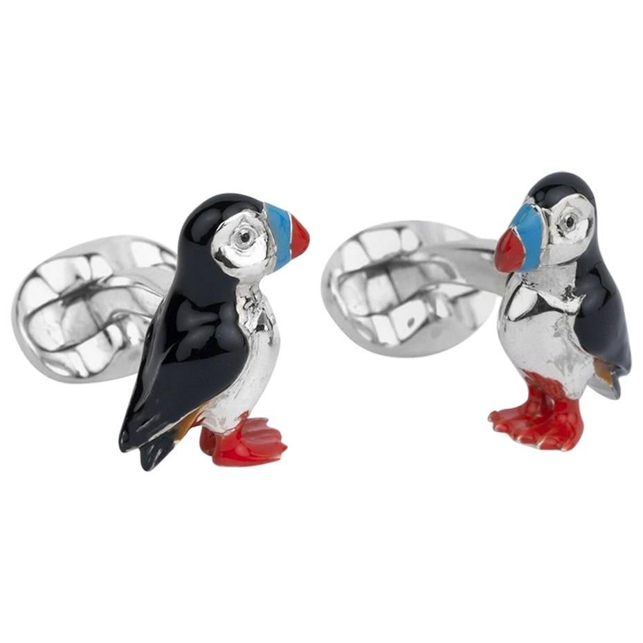 Deakin & Francis Enamel Silver Puffin Cufflinks