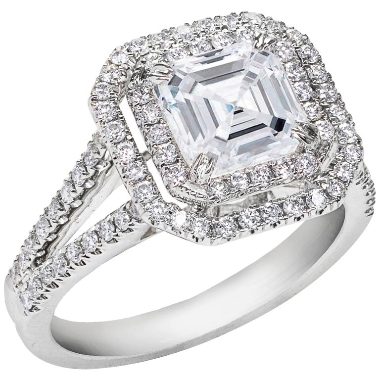 GIA Certified 2.18 Carat Asscher Cut Diamond Double Halo Engagement