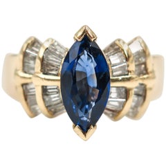 Marquise-cut Blue Sapphire and Diamond Ring