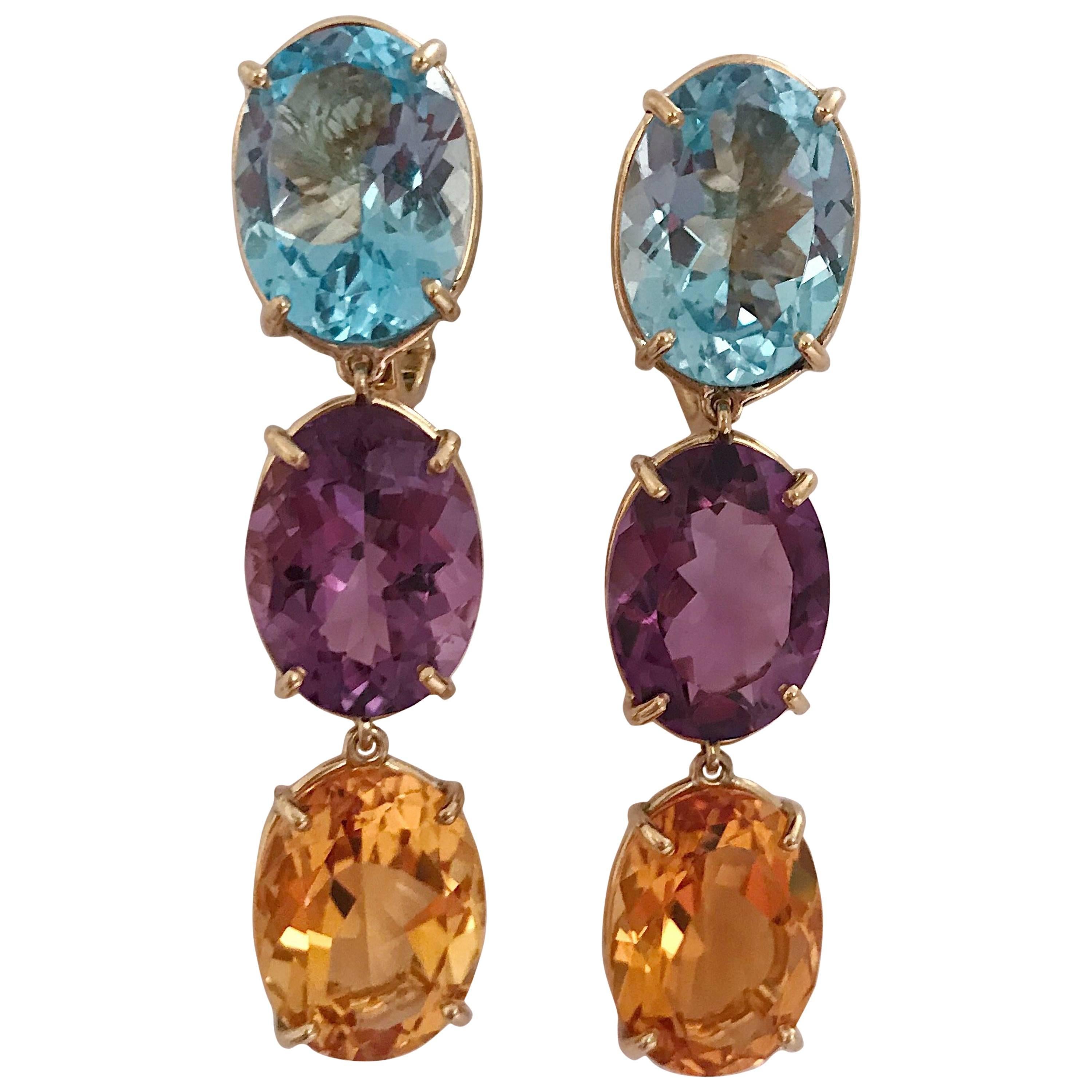 Elegant Three-Stone Drop Earrings For Sale