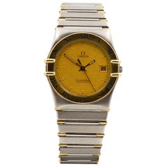 Retro Omega Yellow Gold Stainless Steel Constellation Quartz Wristwatch 