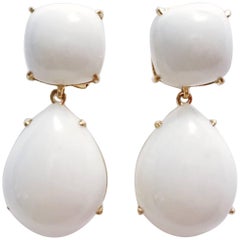 Yellow Gold Pear Drop Earring with White Jade