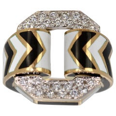 David Webb Iconic Zebra Stripe Buckle Diamond Gold Ring 