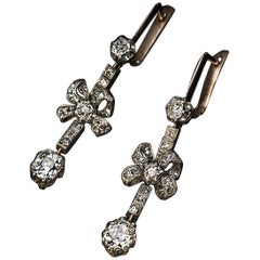 Antique Bow Motif Diamond Dangle Earrings