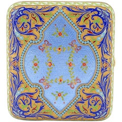 Antique Russian Silver Cloisonné and Guilloché Enamel Case with Floral Paillons