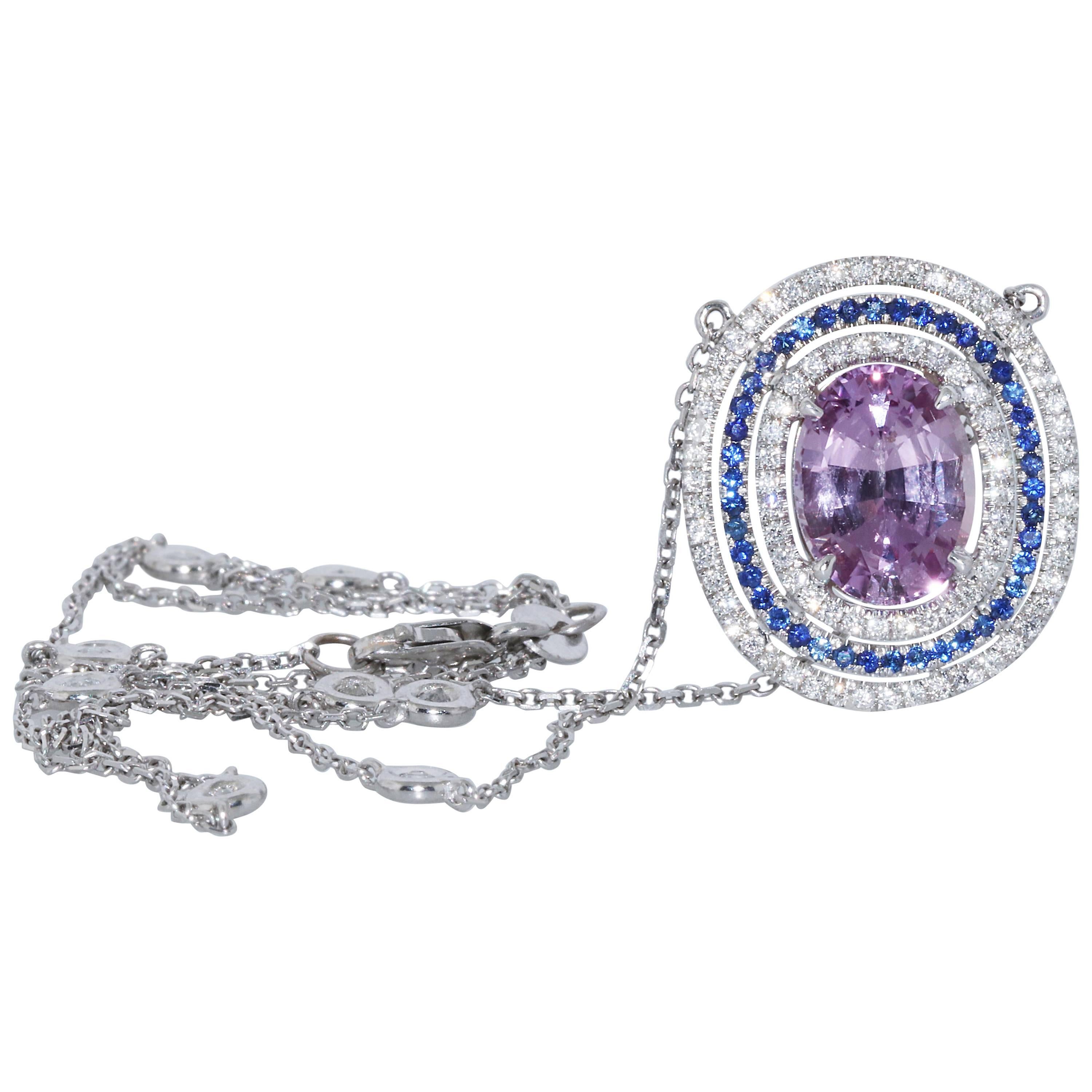 GIA Certified No Heat Burma Pink Sapphire Pendant in White Gold For Sale