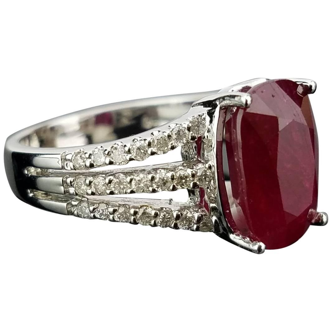 5.59 Carat Oval Ruby and Diamond Cocktail Ring