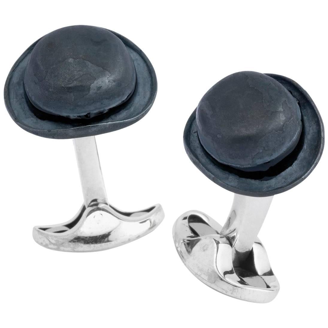 Deakin & Francis Sterling Silver Bowler Hat Cufflinks For Sale