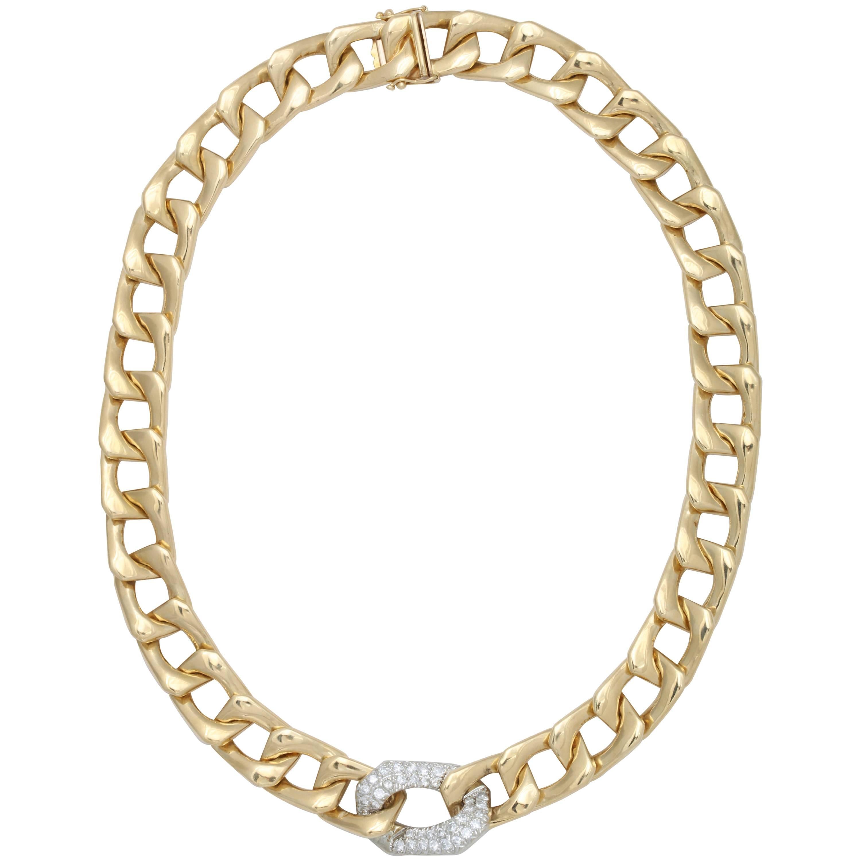 Gold Flat Curb Chain with Diamond Pave Centre Link