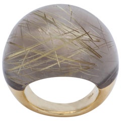 Rutilated Quartz and Gold Dome Ring