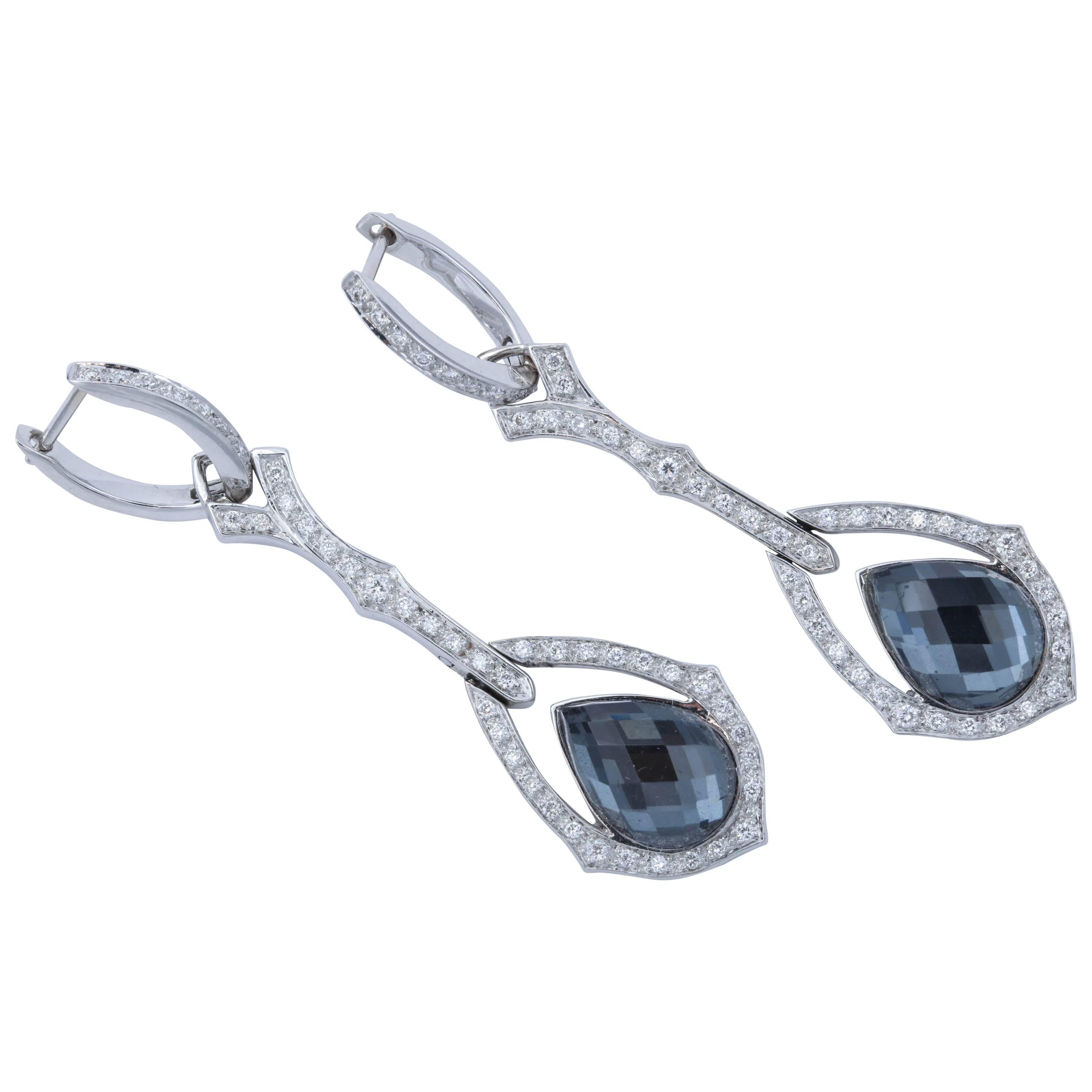 Stephen Webster 18 Karat White Gold, Crystal Haze and Diamond Drop Earrings