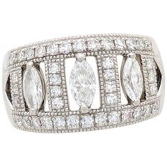 Ladies Platinum Marquise Diamond Right Hand Ring .96ctw