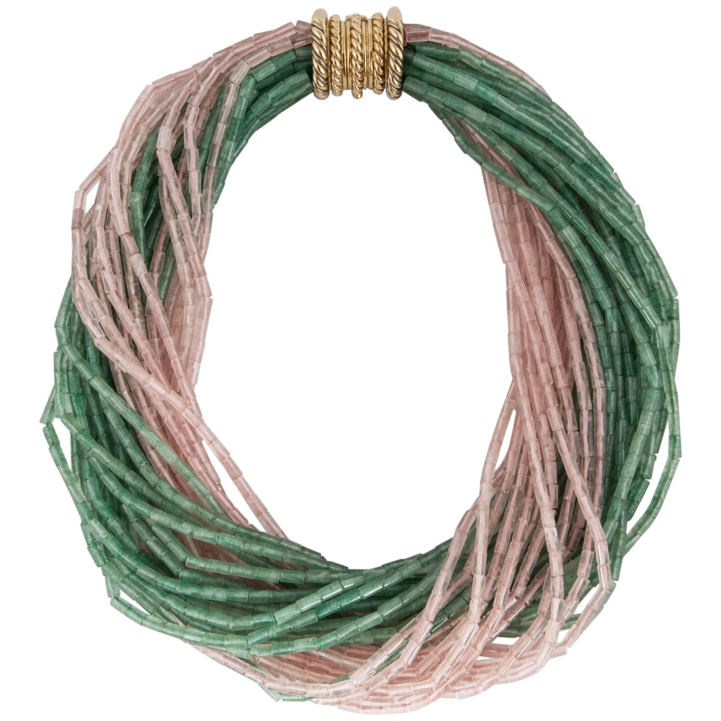 Tiffany & Co. Green and Pink Quartz Bead Torsade