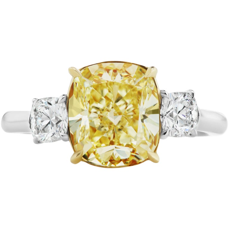 Scarselli GIA 3.04 carat Yellow Cushion Diamond Ring in Platinum For ...