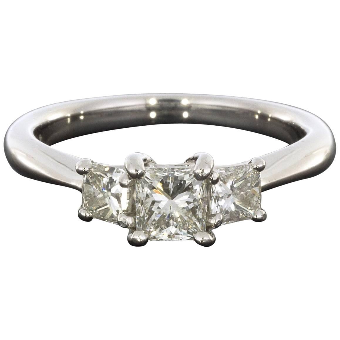 Platinum .75CTW Princess Diamond 3 Stone Engagement Ring
