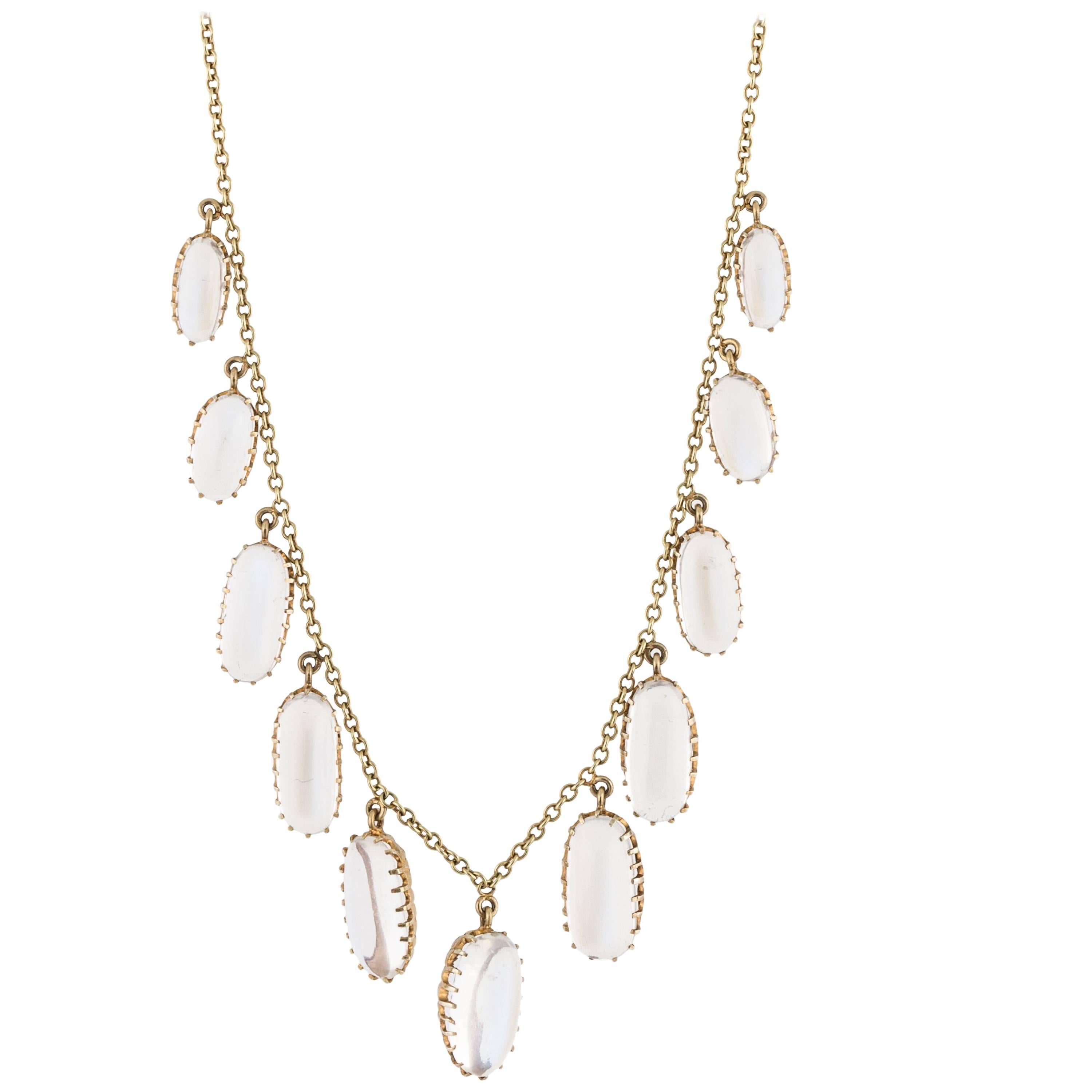 Victorian Moonstone Necklace in 15K Gold For Sale