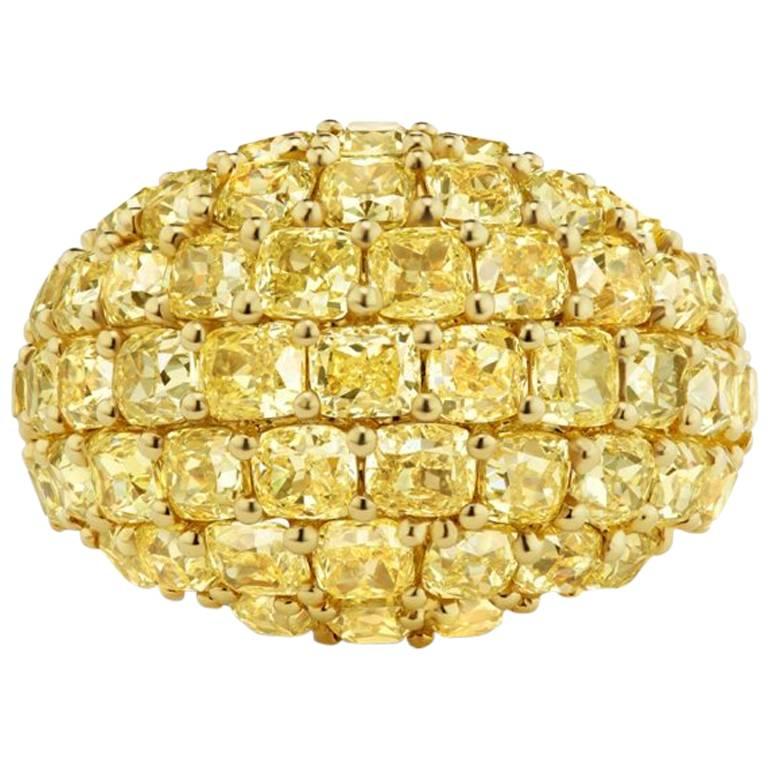 Scarselli 8,22 quilates Fancy Amarillo Cojín  Anillo Cúpula Bombe de Diamantes