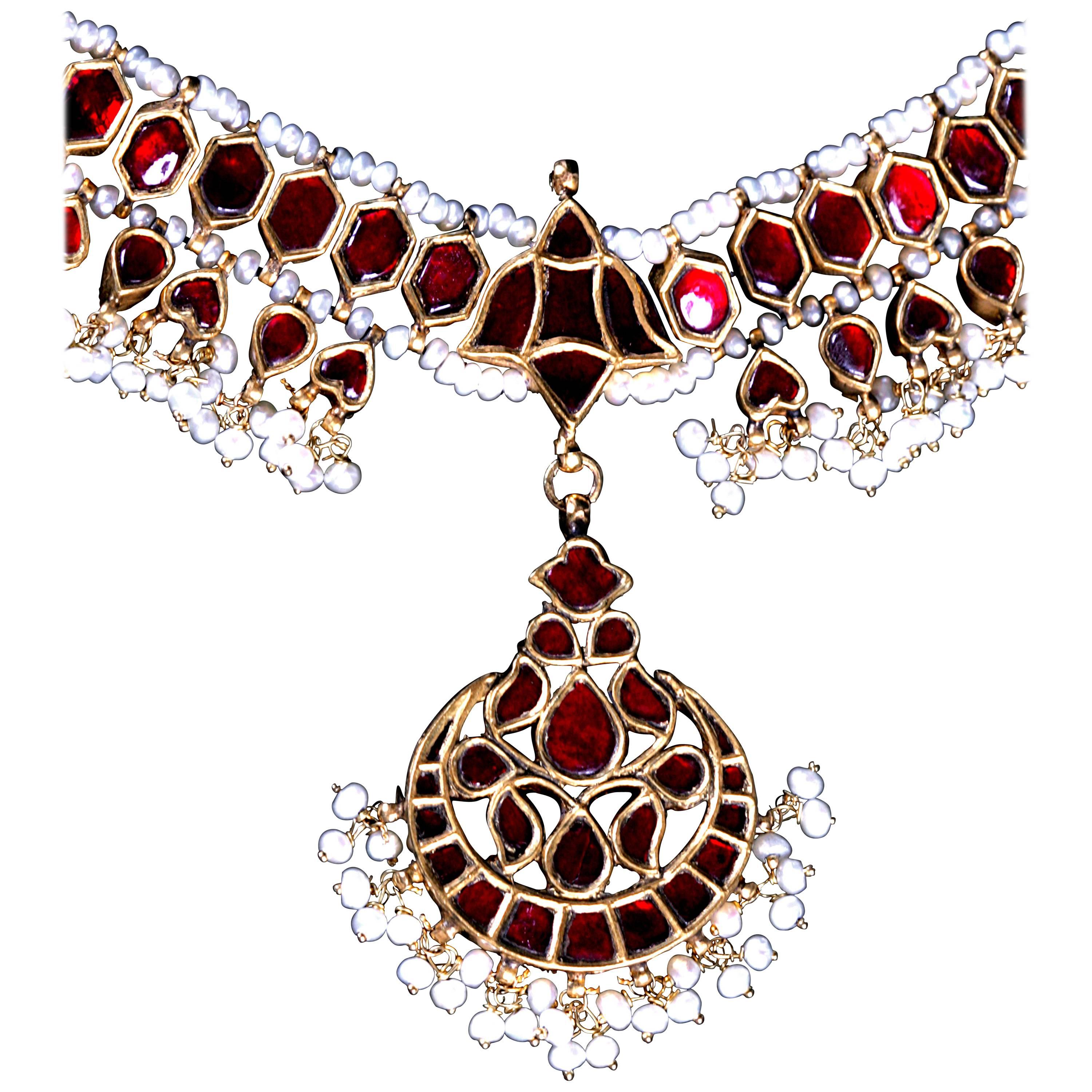 Gold Princess Necklace with Rubies in One Side and Diamonds on the Back For Sale