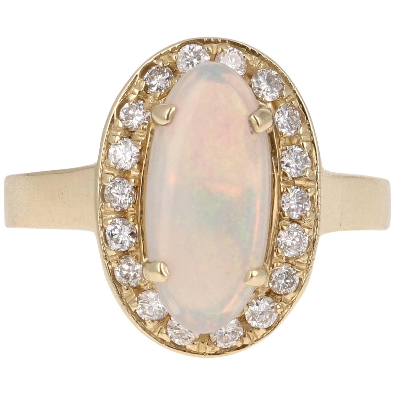 1.49 Carat Opal Diamond Yellow Gold Ring