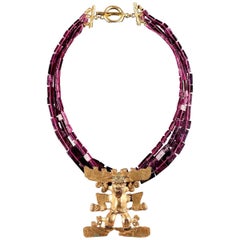 Dark Pink Tourmaline Necklace with Tumbaga "Rey de Marco" Pendant