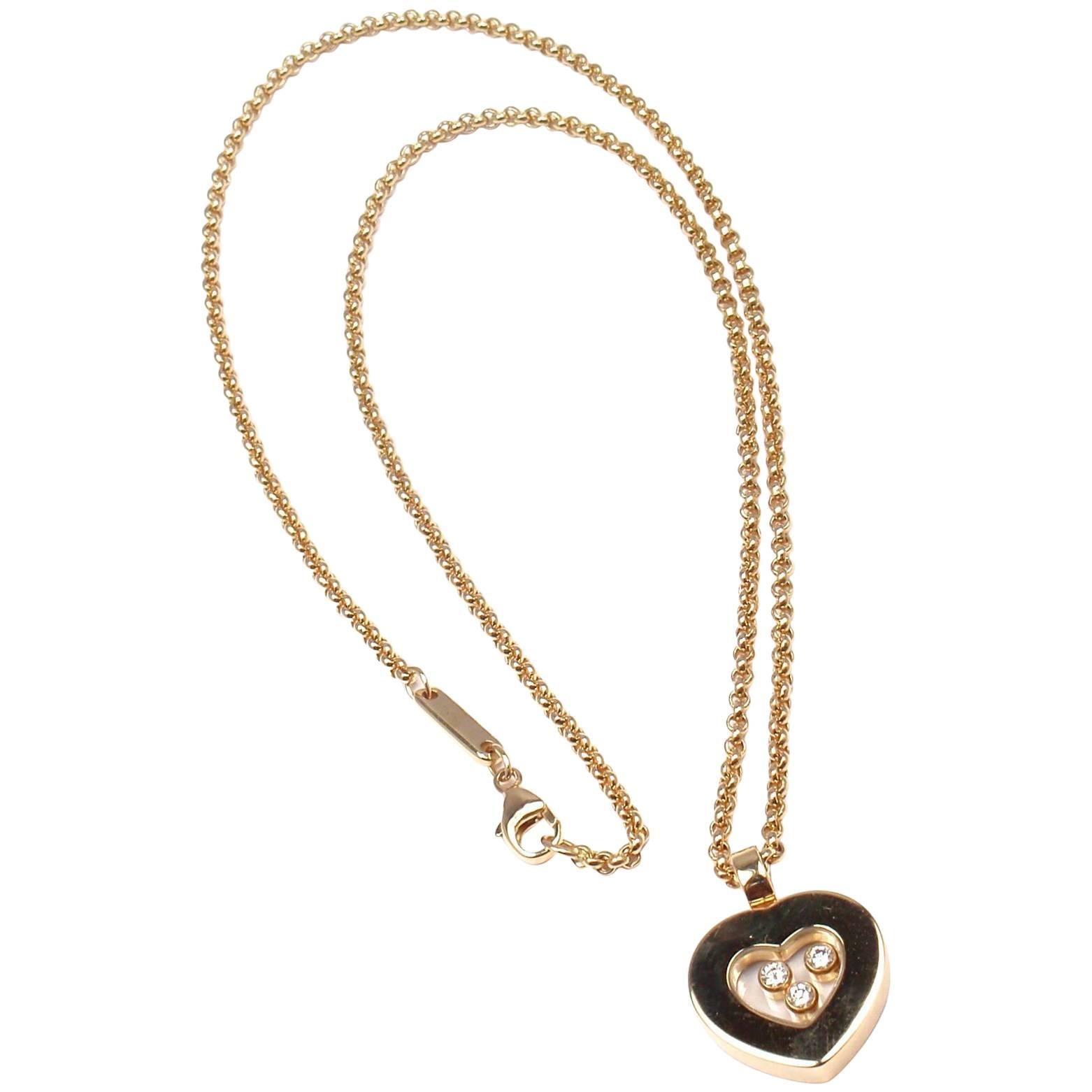 Chopard Diamond Happy Heart Yellow Gold Pendant Necklace