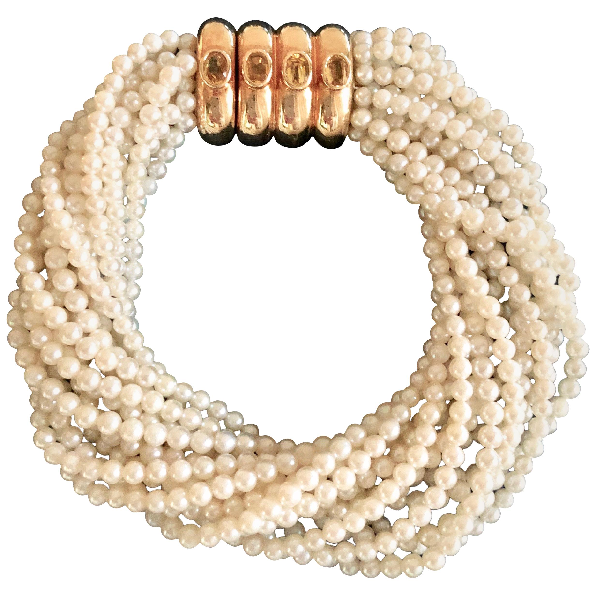 Poiray Multi Strand Akoya Pearl Bracelet Gold Clasp