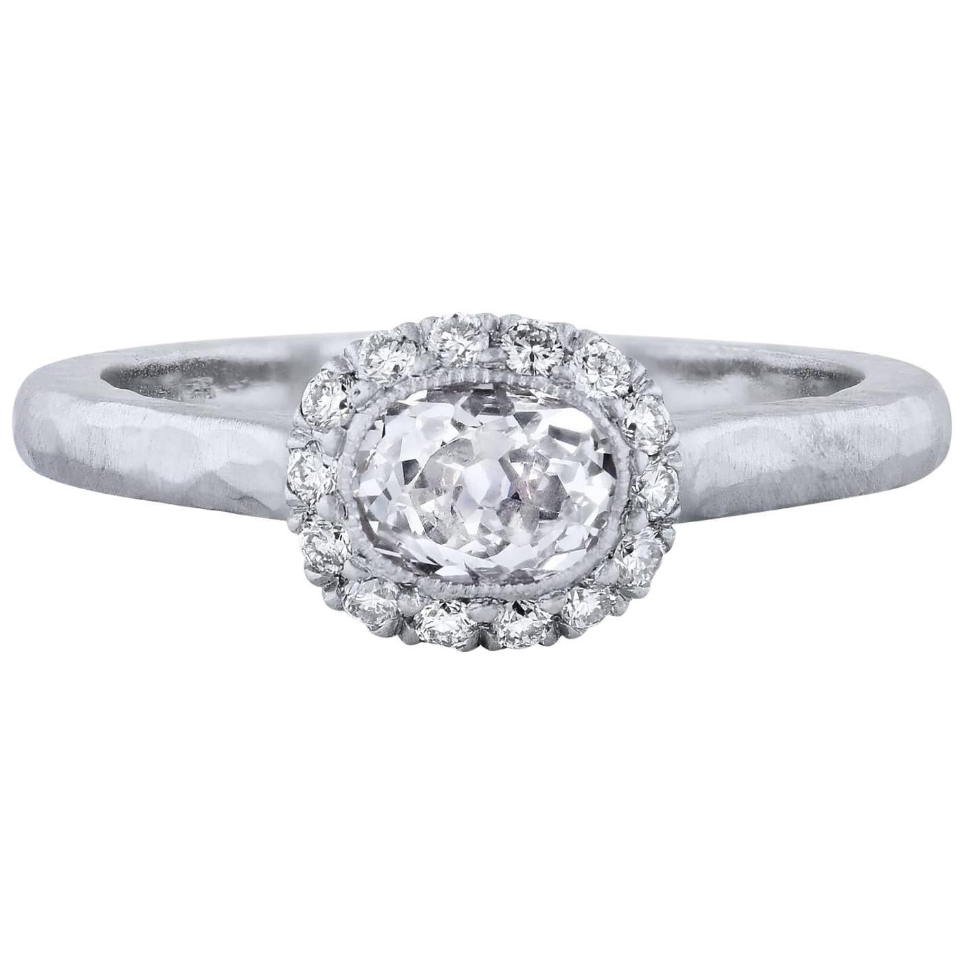0.76 Carat Old Mine Cushion Cut Diamond Platinum Engagement Ring Size 6.5 