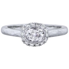 0,76 Karat Old Mine Cushion Cut Diamant Platin Verlobungsring Größe 6,5