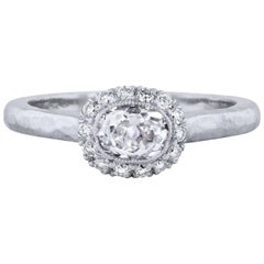 Used 0.76 Carat Old Mine Cushion Cut Diamond Platinum Engagement Ring Size 6.5 