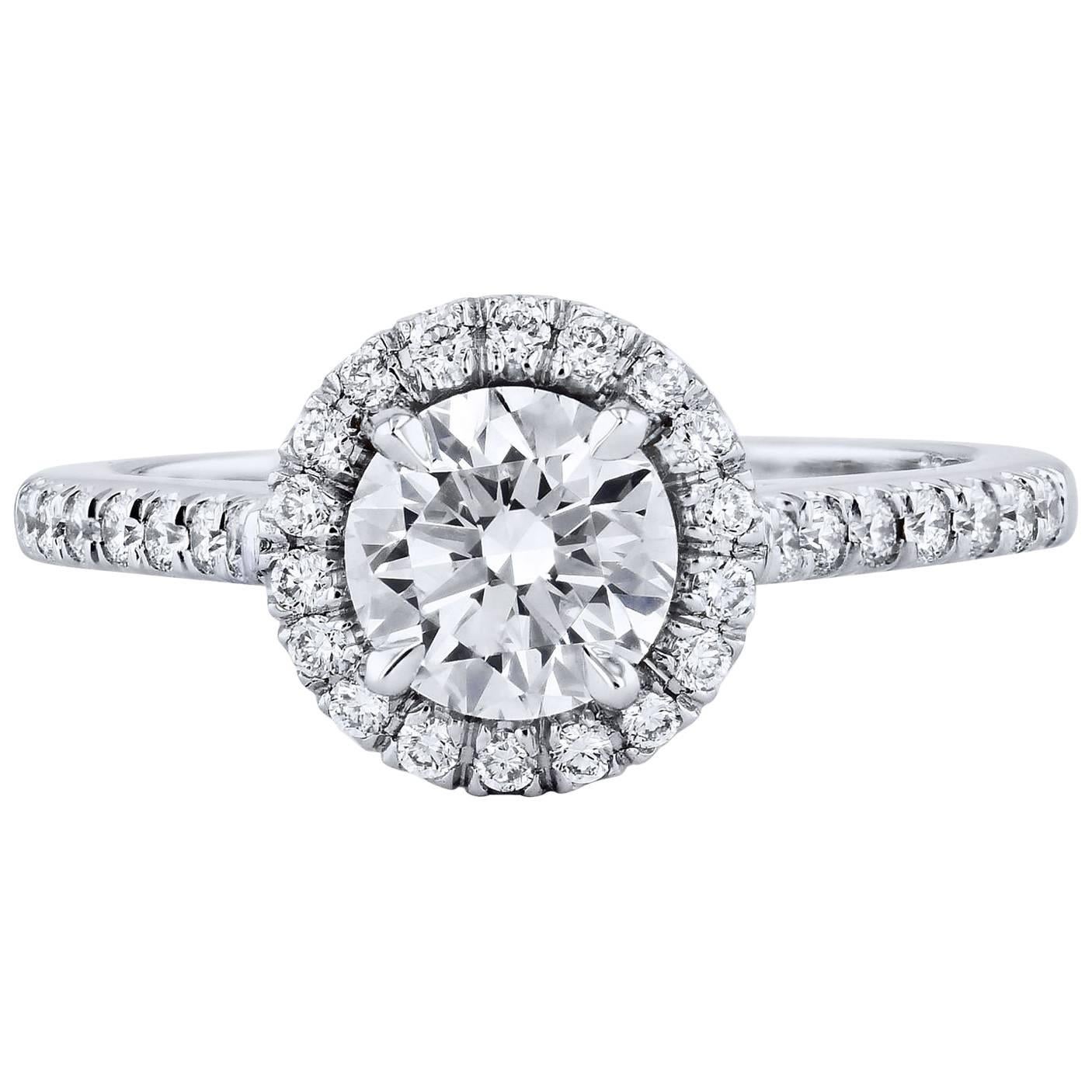 GIA Certified Handmade 1.00 Carat Round Diamond Halo Engagement Ring 6.5