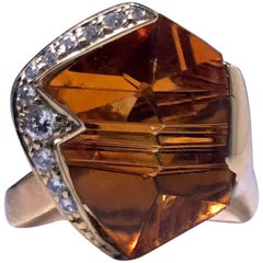 18K Diamond and Citrine Ring