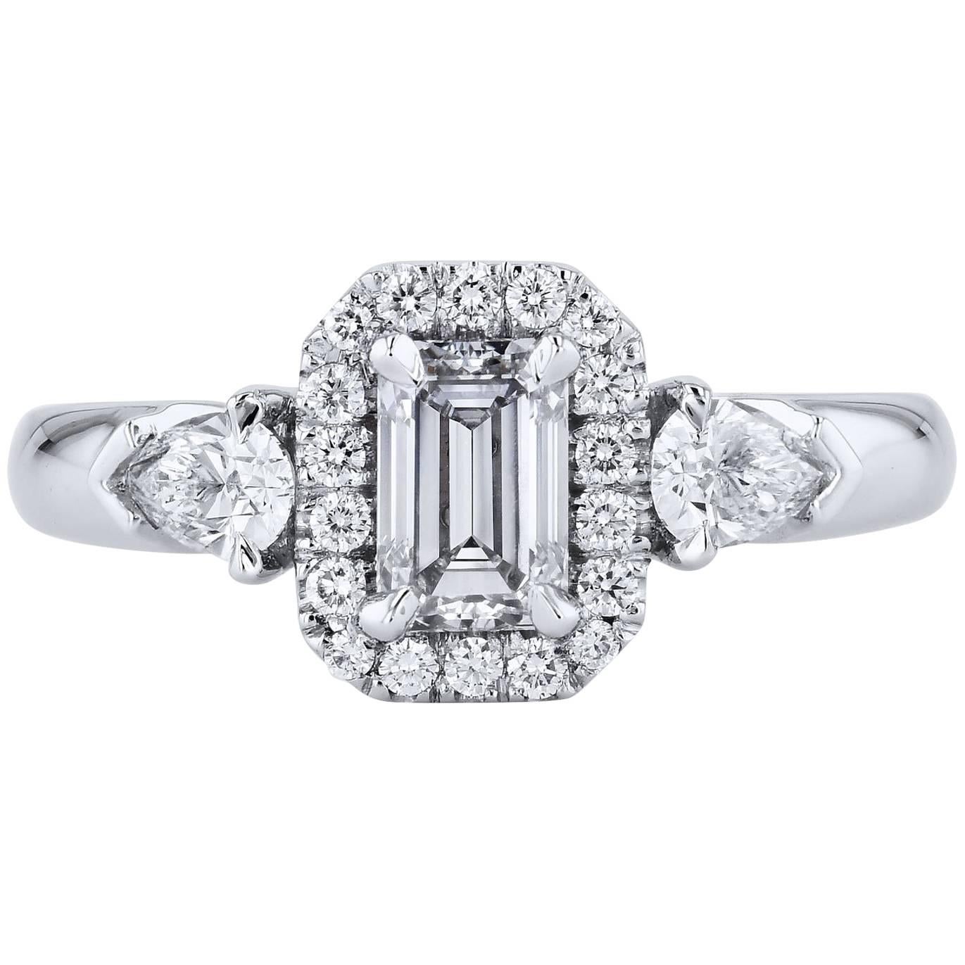 GIA Certified .62 Carat Emerald Cut Diamond & Platinum Engagement Ring Size 5.25