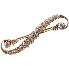 Victorian 14k Yellow Gold and Diamond Brooch