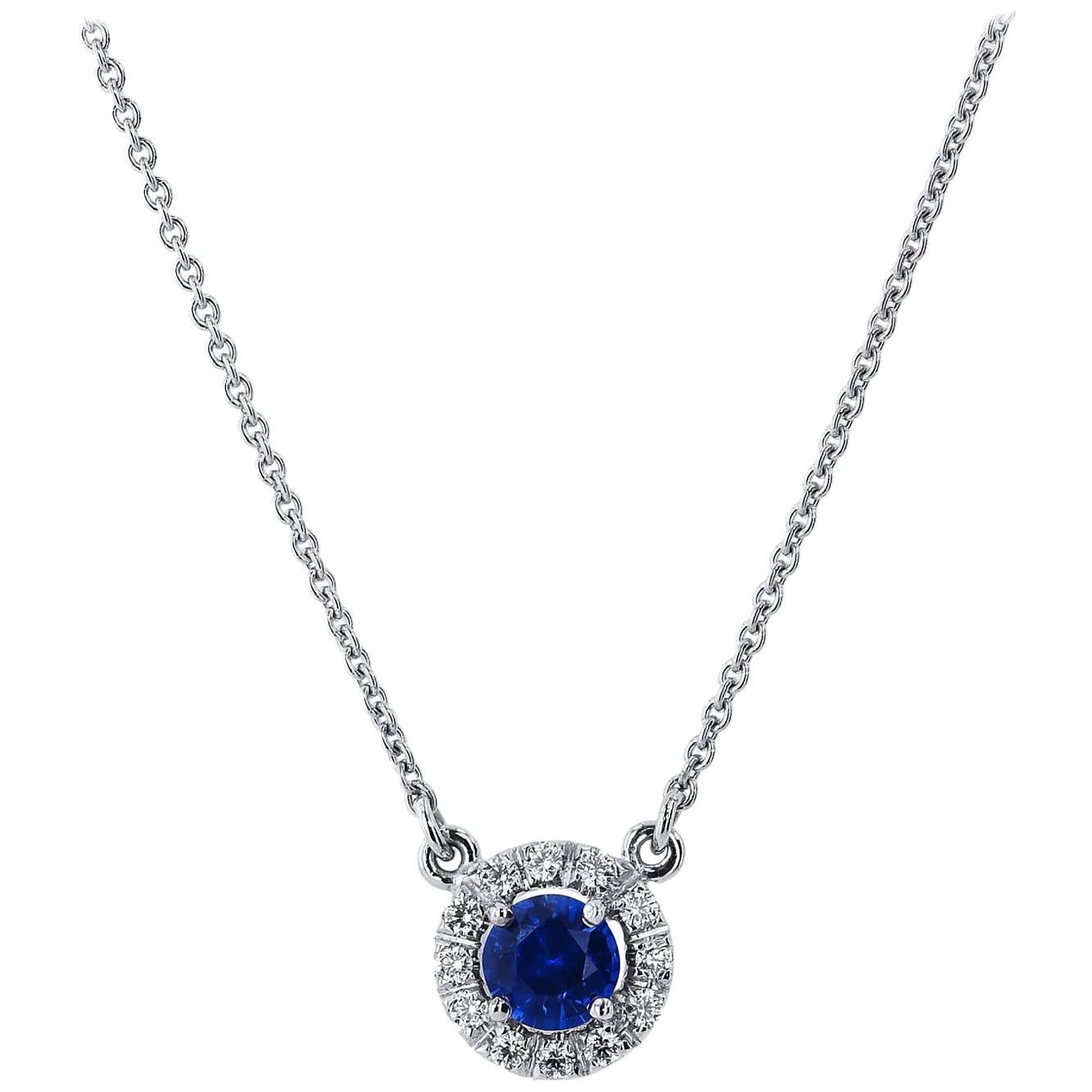 H & H 0.45 Carat Royal Blue Sapphire Pendant Necklace