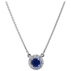 H & H 0.45 Carat Royal Blue Sapphire Pendant Necklace