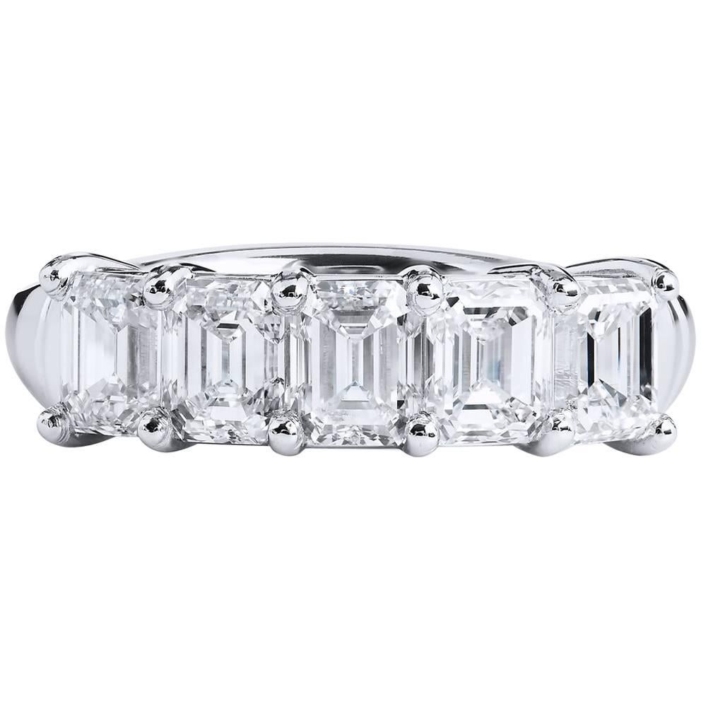 Handmade 2.25 Carats Emerald Cut Diamonds set in a Platinum Band Ring Size 6.25  For Sale