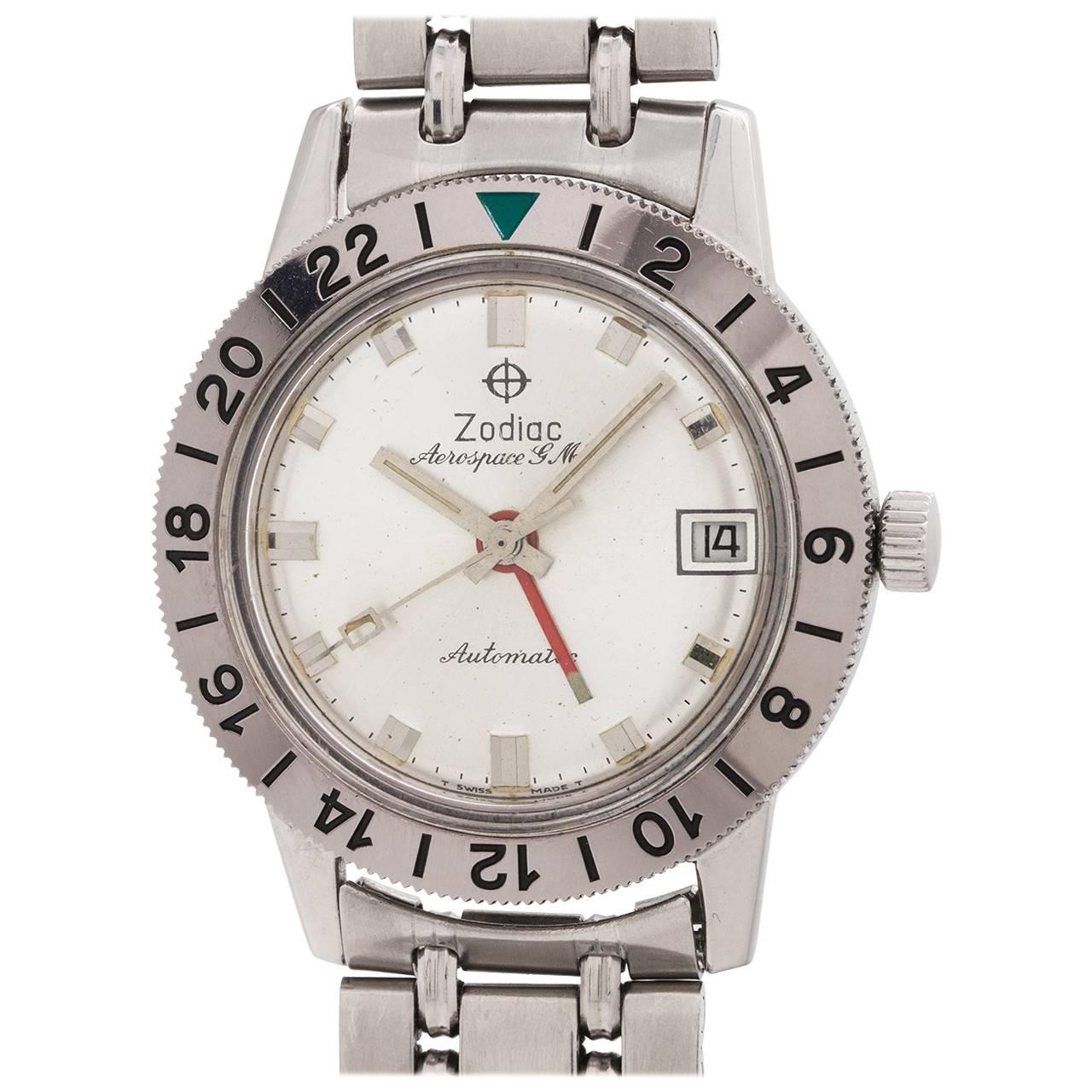 Zodiac Stainless Steel Aerospace GMT Bracelet self winding wristwatch, c1960s For Sale