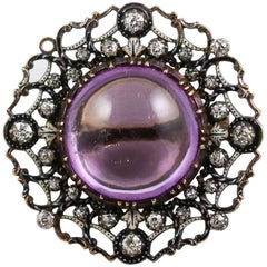 Antique Georgian 18k Gold and Silver Amethyst and Diamond Brooch