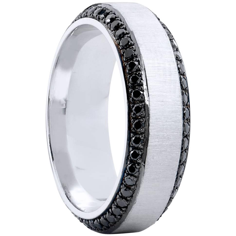 Men's 1.13 Carat Black Diamond & 18 karat Palladium Eternity Band Ring Size 10.5