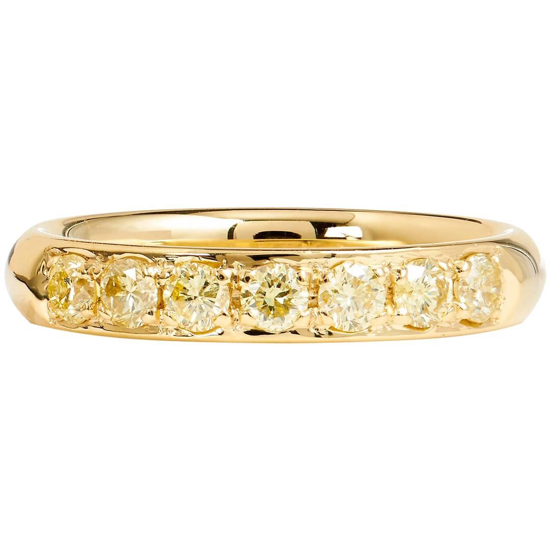 H & H 0.56 Carat Fancy Intense Yellow Diamond Band Ring