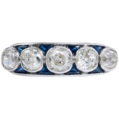 New 2.15 Carat Old Mine Cut Diamond and Sapphire Ring set in Platinum Size 6