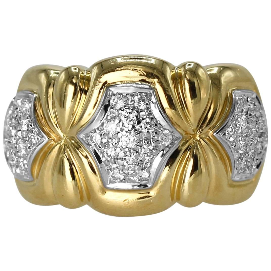 Diamond and Two-Tone Gold Band Ring For Sale