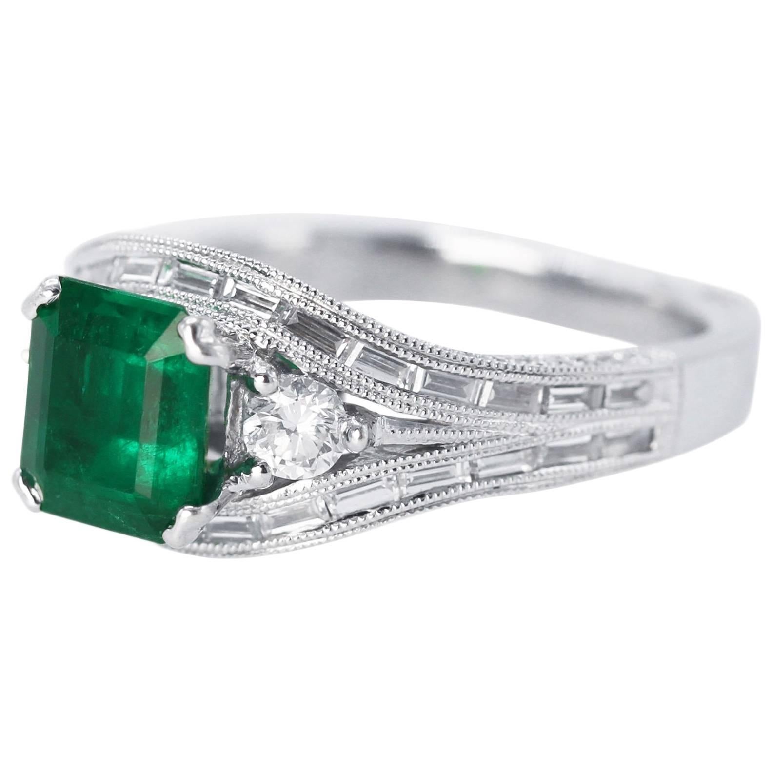 1.60 Carat Emerald and Diamond Ring For Sale