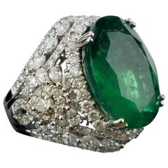 15.79 carat Oval Shape Emerald and Diamond Cocktail Ring