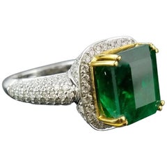 6.24 Emerald and White Diamond Cocktail Ring