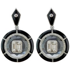 Onyx, Crystal, Diamond and18K Gold Dangle Earrings