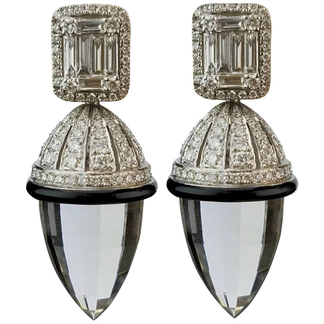 Crystal Onyx  Diamond Drop Earrings