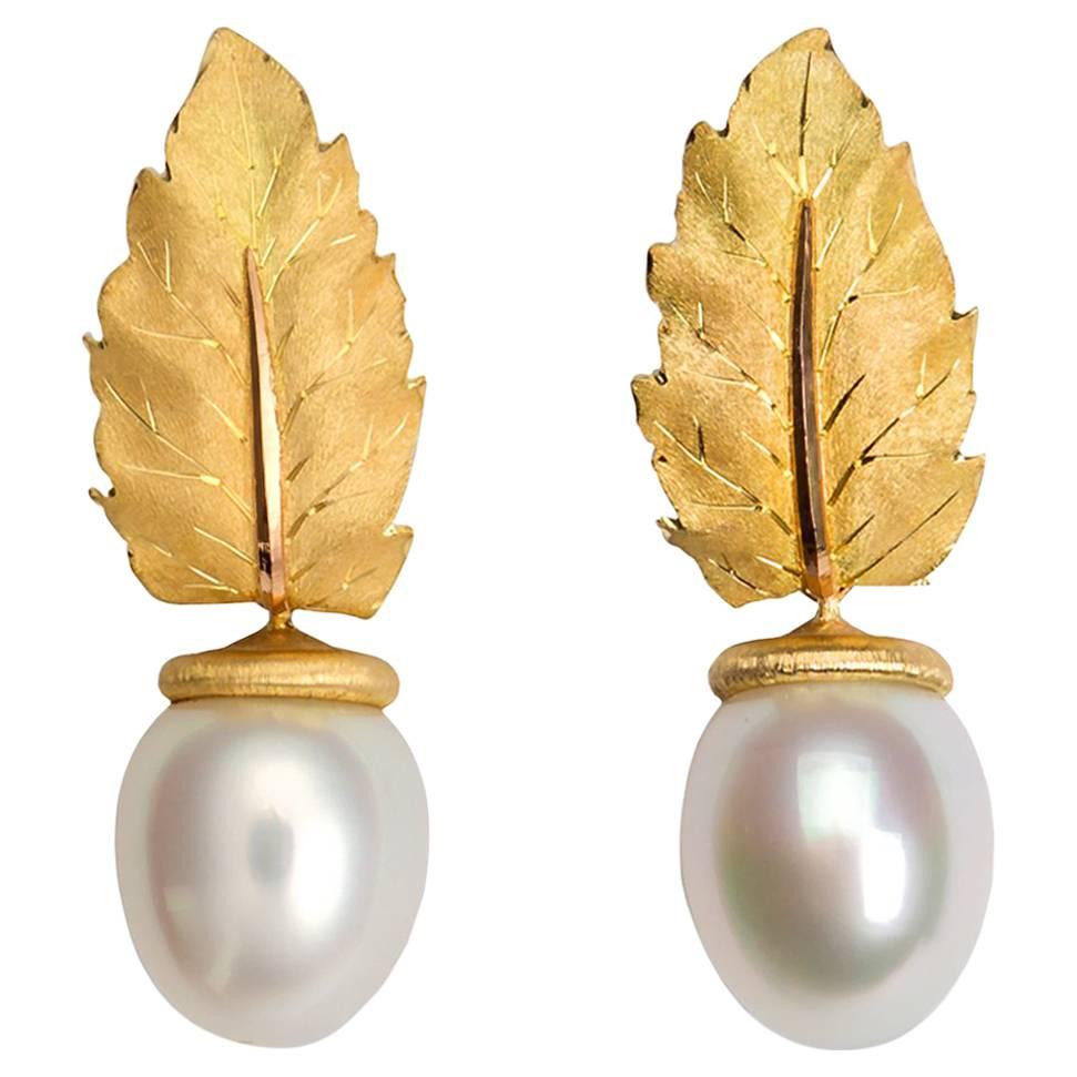 Buccellati Gold Leaf and South Sea Pearl Earrings