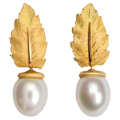 Buccellati Gold Leaf and South Sea Pearl Earrings