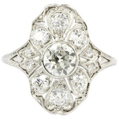 Art Deco Platinum Old European Diamond Shield Ring